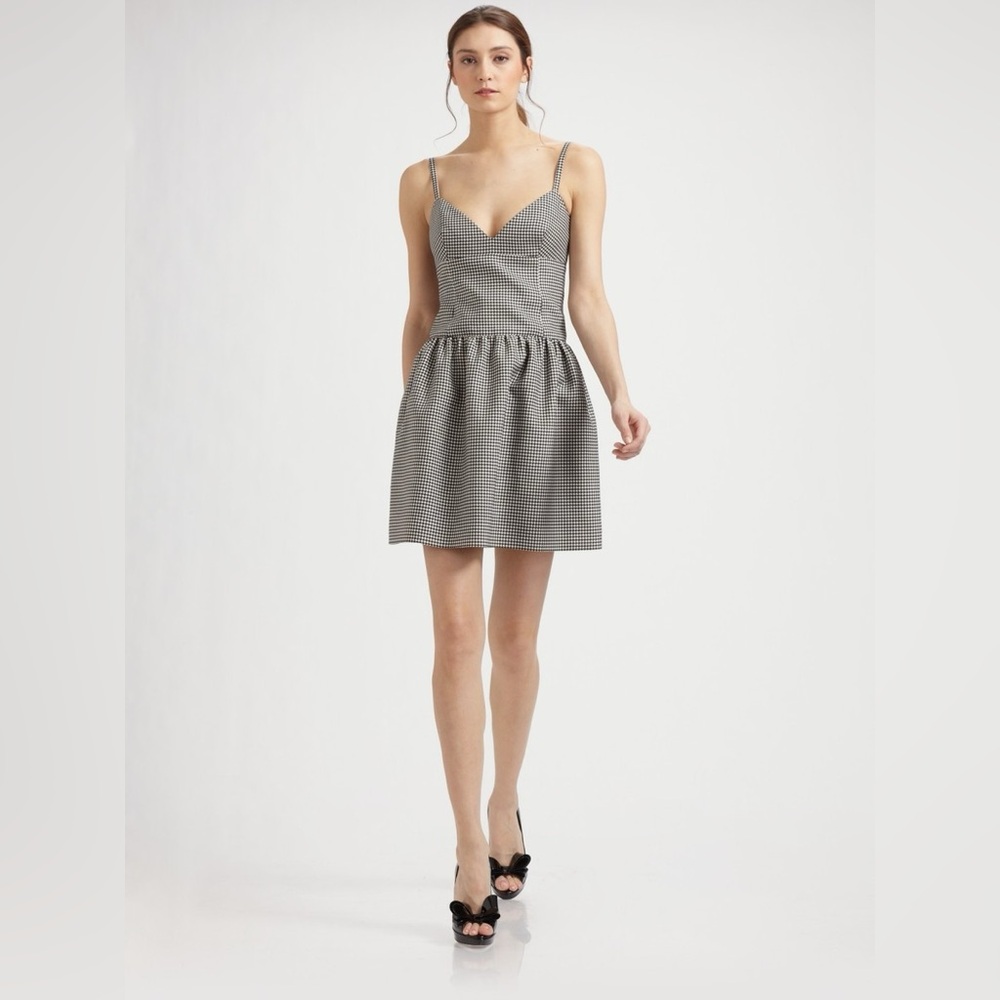 NWT Valentino Houndstooth Mini Dress Grey Fit & Flare Sleeveless Wool Silk Vneck